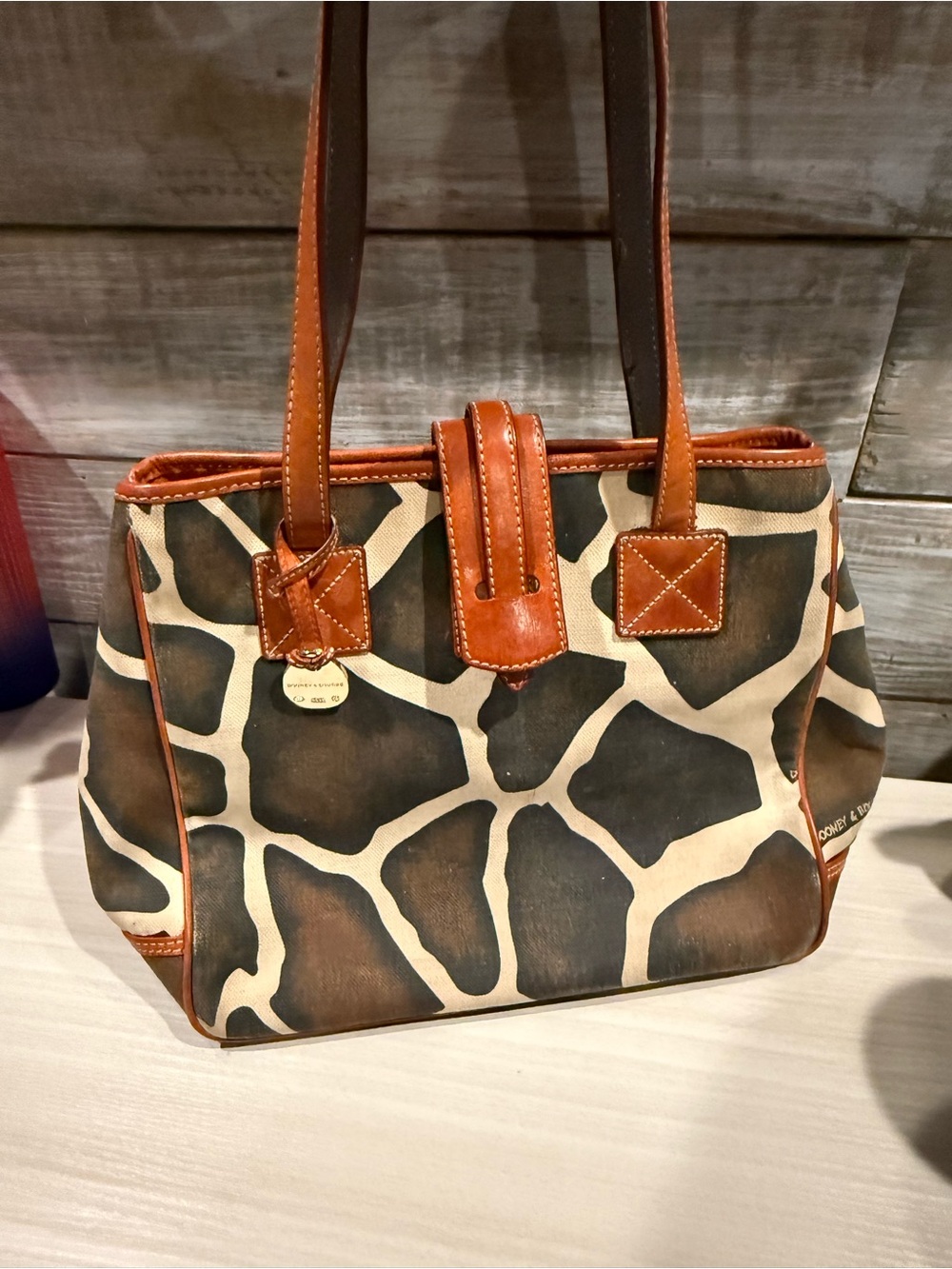 Dooney & Bourke Giraffe Print Leather-Trim Tote Bag - Brown